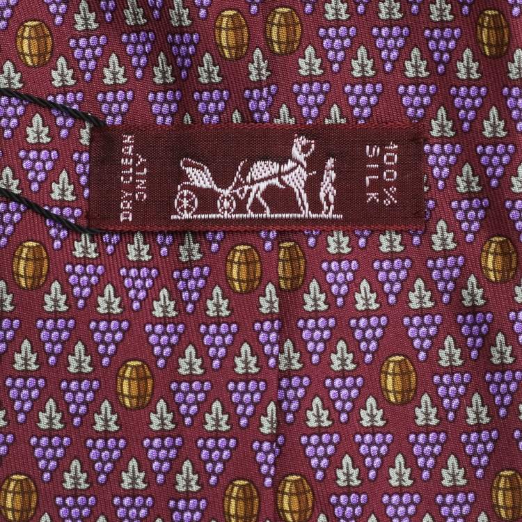 Pre Owned Hermes Magenta Grapes & Barrel Printed Silk Tie
