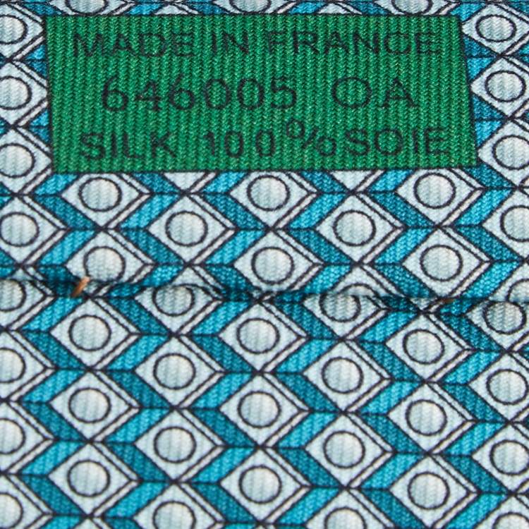 Pre Owned Hermes Blue Billiards Chalk Printed Silk Tie 