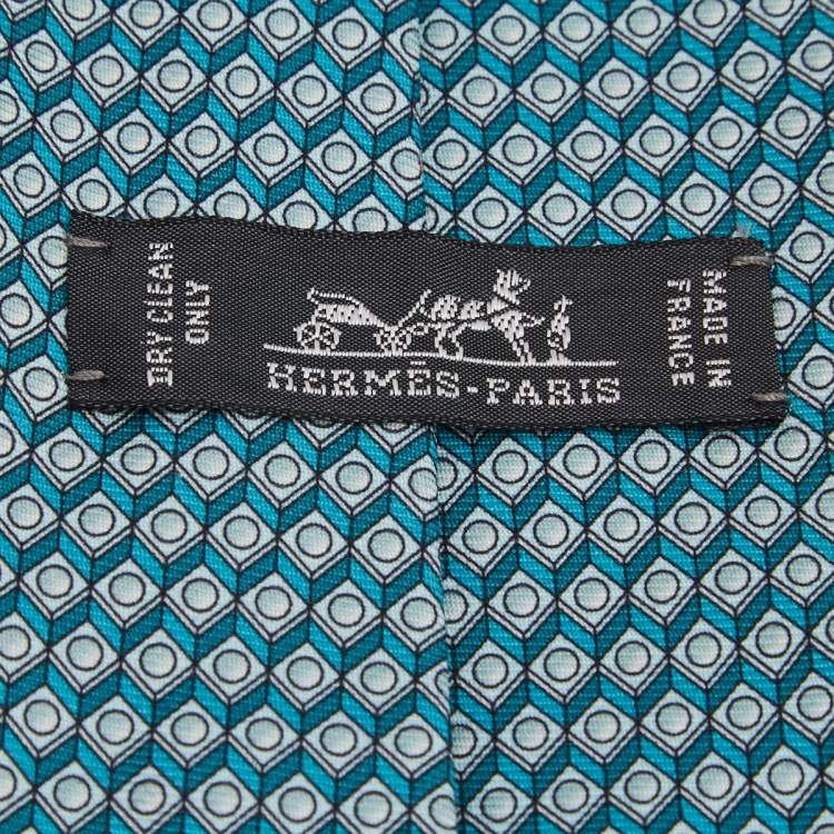 Pre Owned Hermes Blue Billiards Chalk Printed Silk Tie 