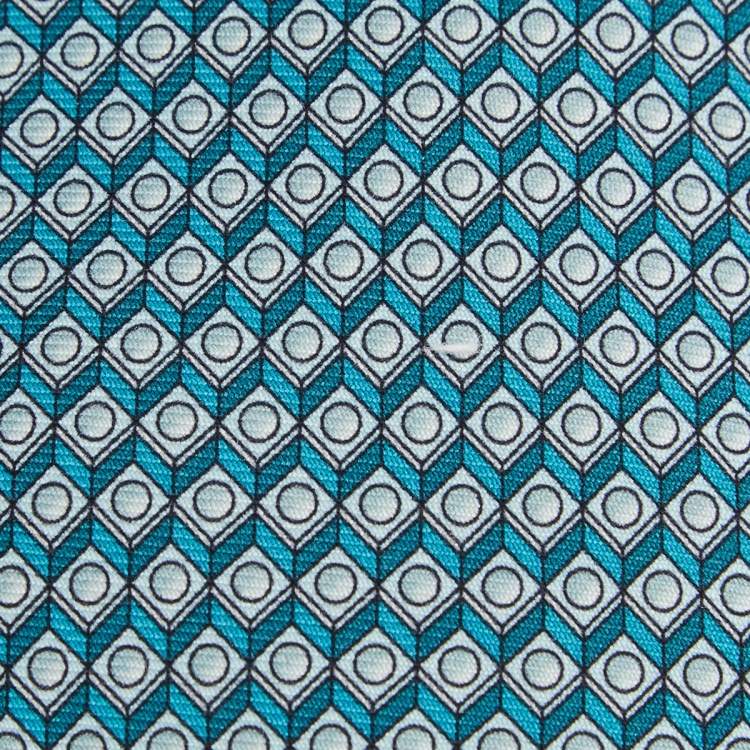 Pre Owned Hermes Blue Billiards Chalk Printed Silk Tie 