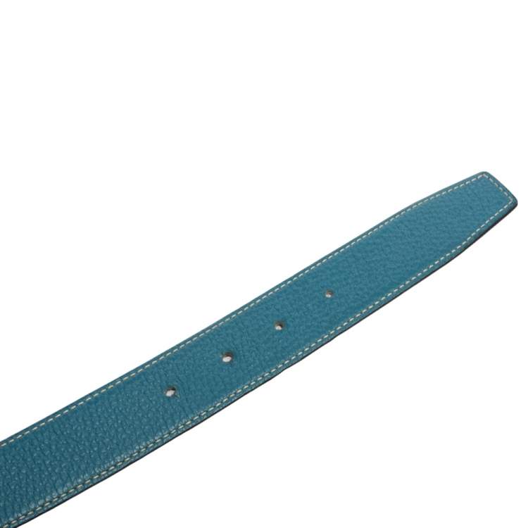Pre Owned Hermes Black/Bleu Jean Togo and Chamonix H Buckle Reversible Belt 105CM
