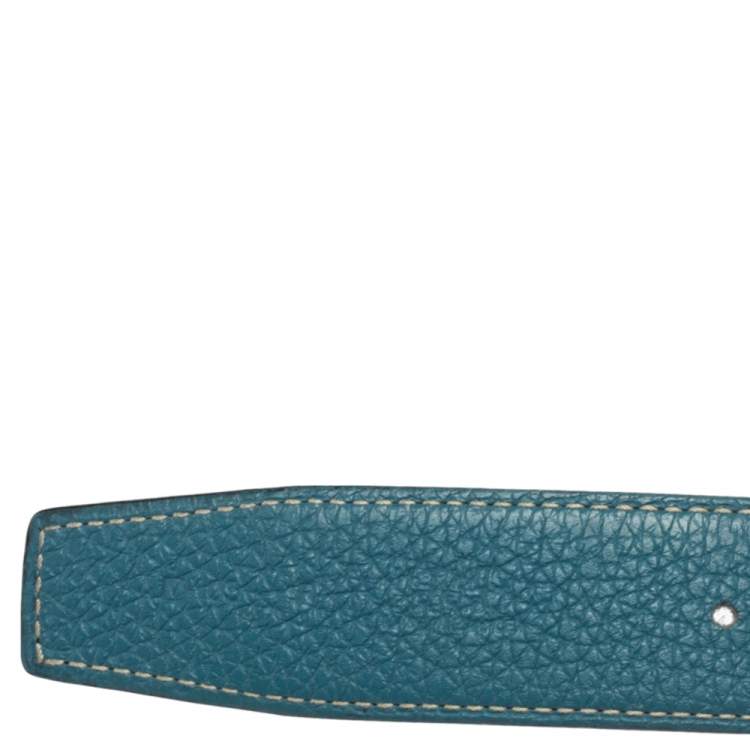 Pre Owned Hermes Black/Bleu Jean Togo and Chamonix H Buckle Reversible Belt 105CM