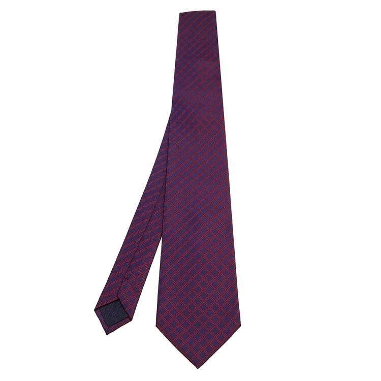 Pre Owned Hermes Two Tone Diamond Patterned Silk Jacquard Tie