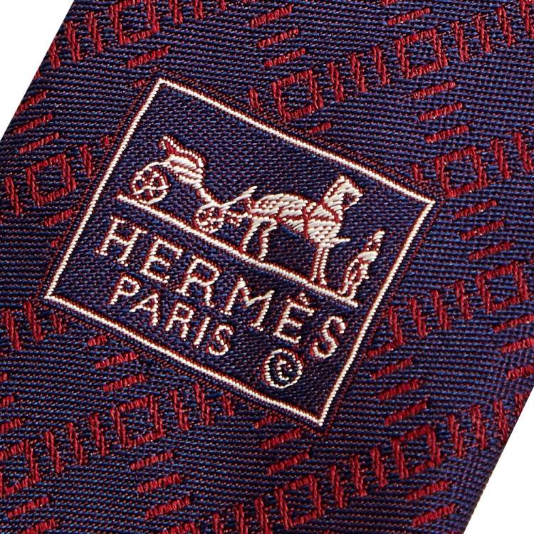 Pre Owned Hermes Two Tone Diamond Patterned Silk Jacquard Tie