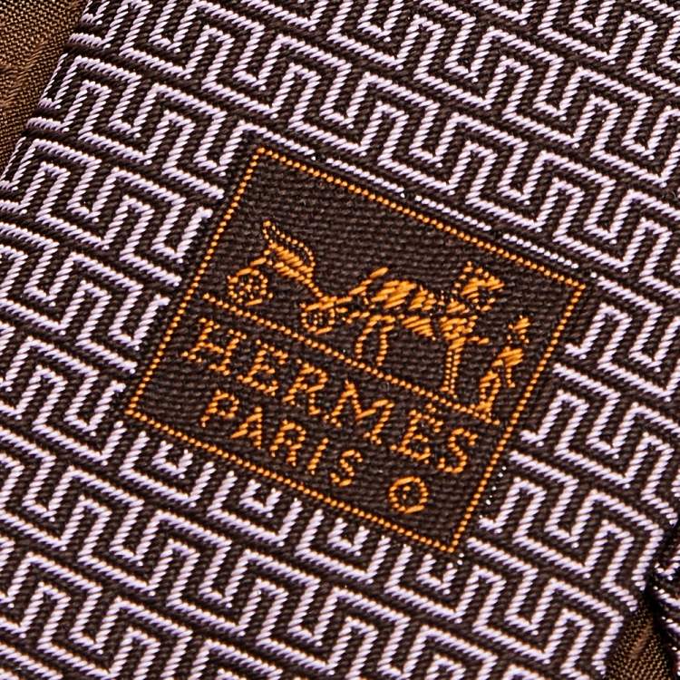 Pre Owned Hermes Light Pink Geometric Patterned Silk Jacquard Tie