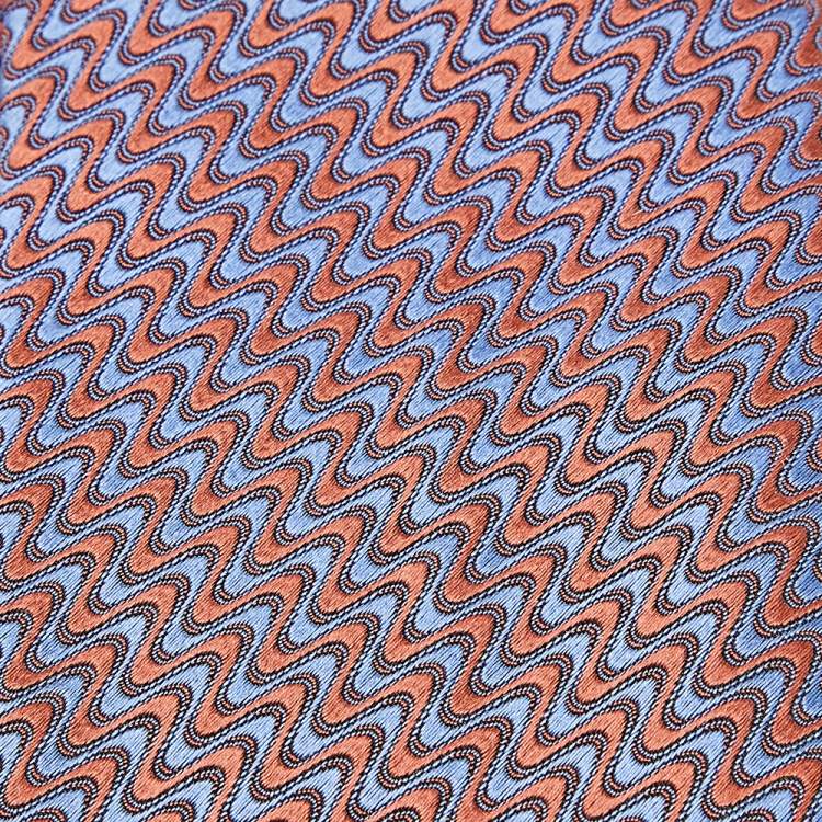 Pre Owned Hermes Grey & Brown Wave Patterned Silk Jacquard Tie