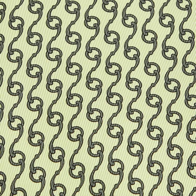 Pre Owned Hermes Lime Green Chainlink Printed Silk Tie