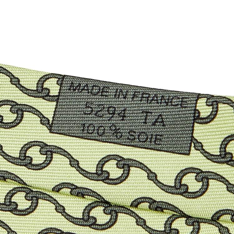 Pre Owned Hermes Lime Green Chainlink Printed Silk Tie