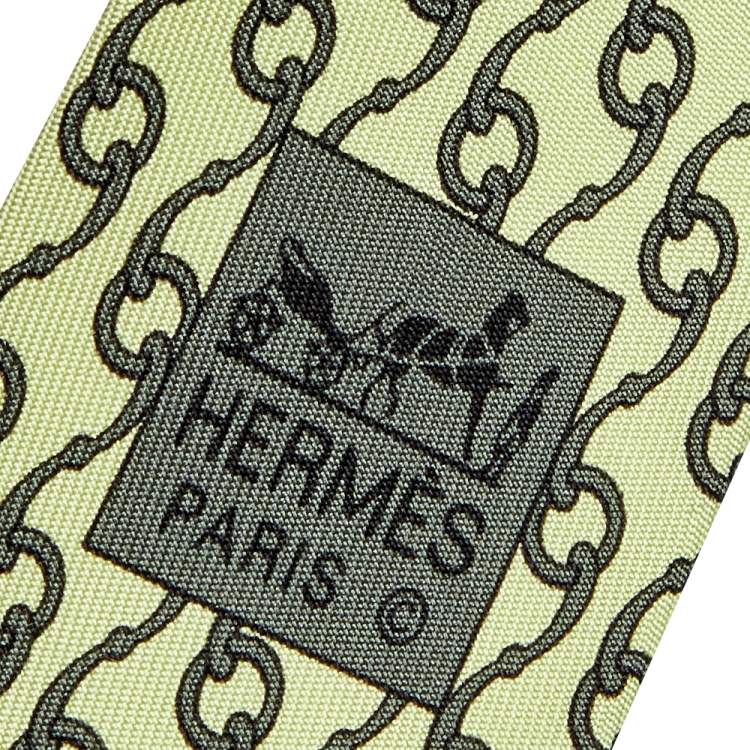 Pre Owned Hermes Lime Green Chainlink Printed Silk Tie