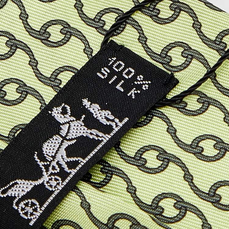 Pre Owned Hermes Lime Green Chainlink Printed Silk Tie