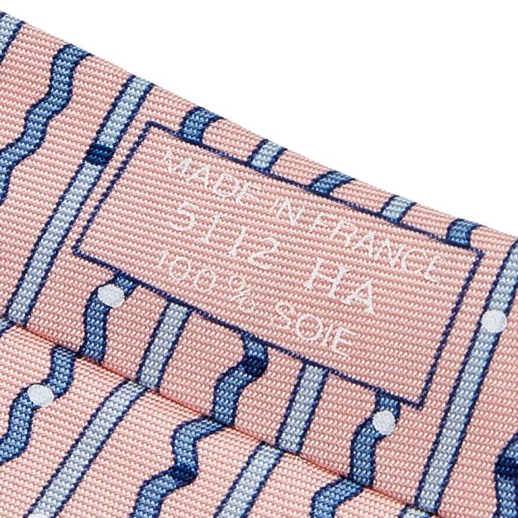 Pre Owned Hermes Pink Printed Silk Tie