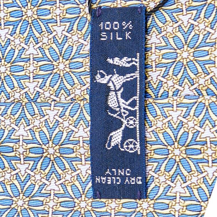 Pre Owned Hermes Blue Floral Printed Silk Tie