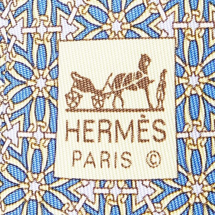 Pre Owned Hermes Blue Floral Printed Silk Tie
