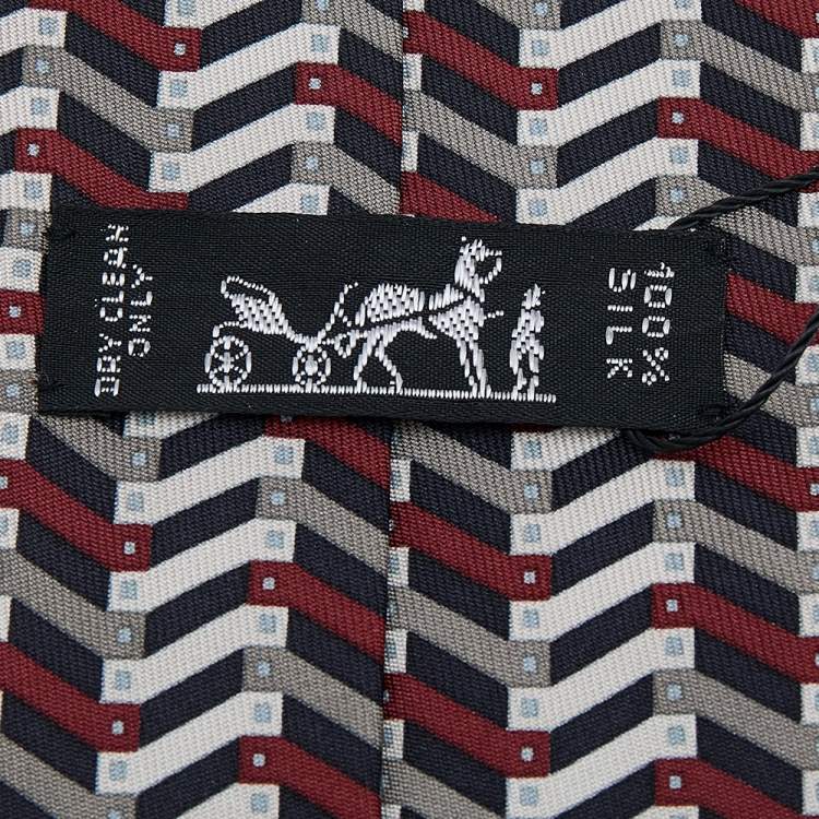 Pre Owned Hermes Multicolor Printed Silk Narrow Tie