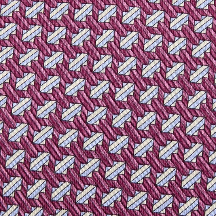 Pre Owned Hermes Onion Pink Geometric Printed Silk Tie