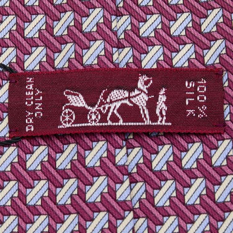 Pre Owned Hermes Onion Pink Geometric Printed Silk Tie