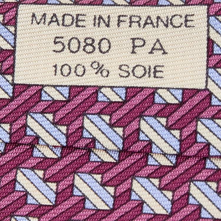 Pre Owned Hermes Onion Pink Geometric Printed Silk Tie