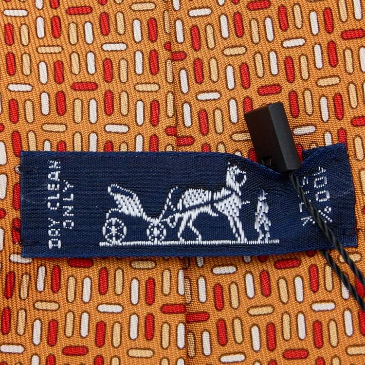 Pre Owned Hermes Orange H Printed Silk Tie