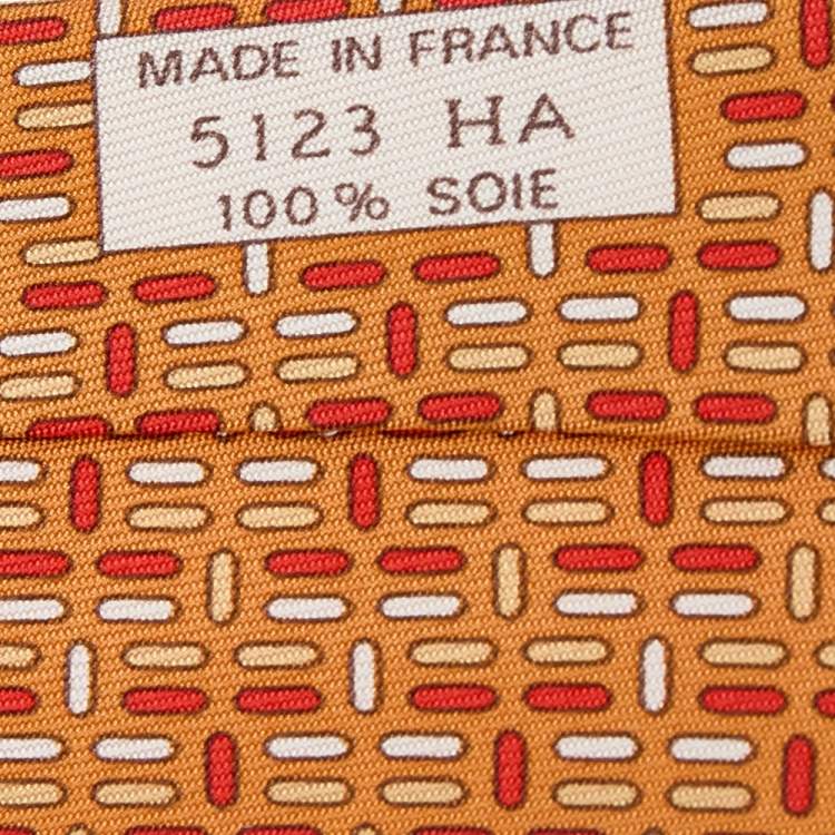 Pre Owned Hermes Orange H Printed Silk Tie