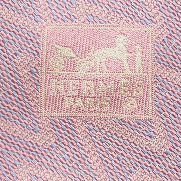 Pre Owned Hermes Pink Chevron Patterned Silk Jacquard Tie