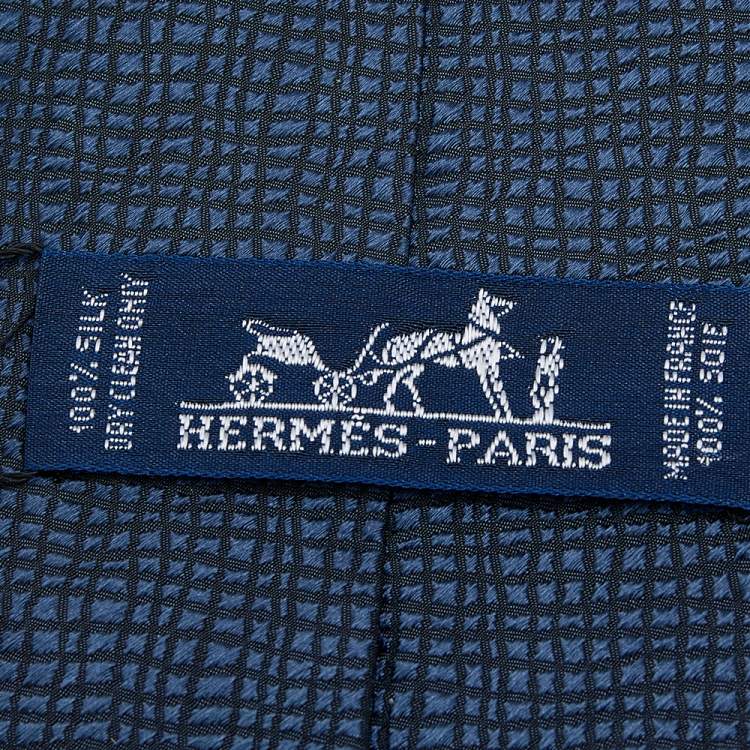 مملوكة مسبقًا Hermes Navy Blue Patterned Silk Jacquard Tie
