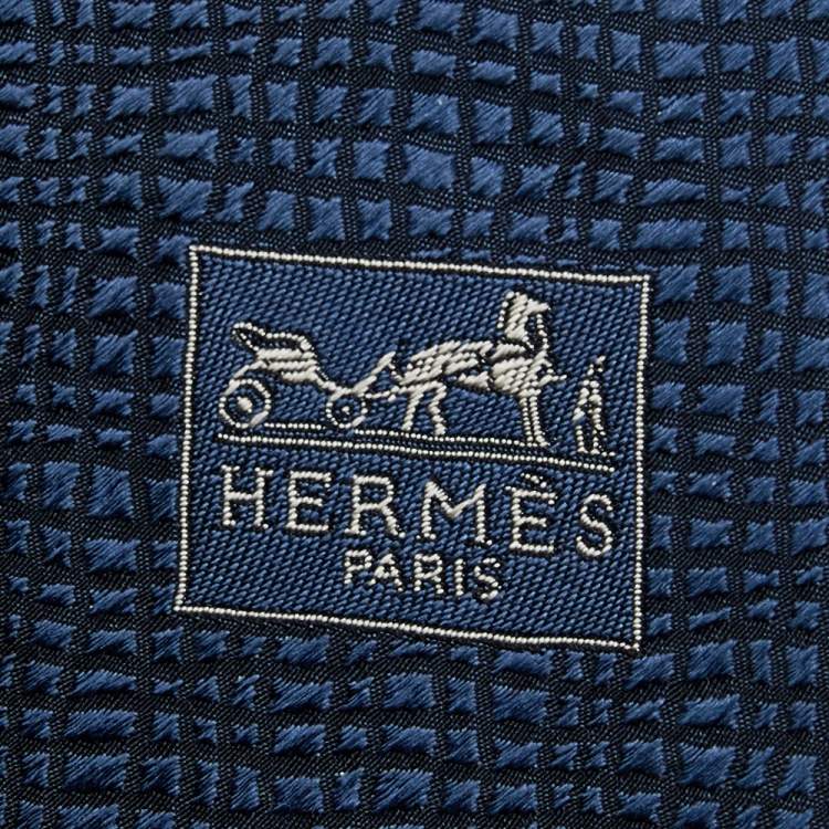 مملوكة مسبقًا Hermes Navy Blue Patterned Silk Jacquard Tie
