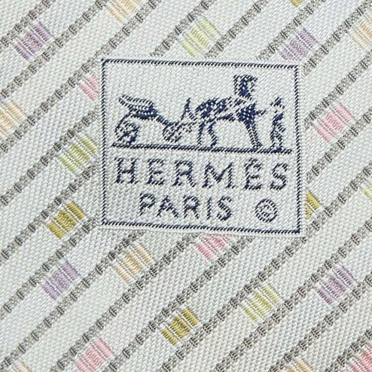 مملوكة مسبقًا Hermes Light Green Stripe Patterned Silk Jacquard Tie
