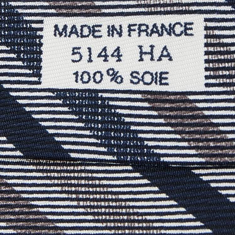 Pre Owned Hermes Black Striped Silk Tie