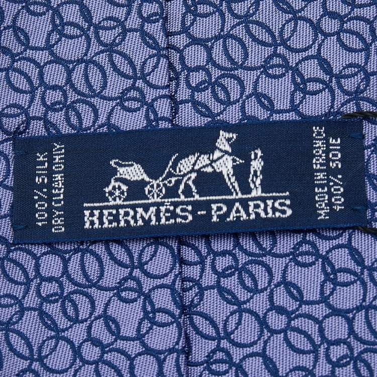Pre Owned Hermes Blue Circle Patterned Silk Jacquard Tie