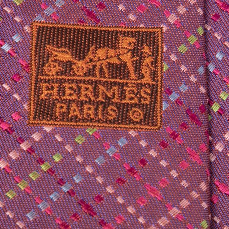 Pre Owned Hermes Iridescent Purple Jacquard Silk Tie