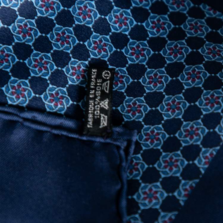Pre Owned Hermes Navy Blue Printed Silk Pocket Square