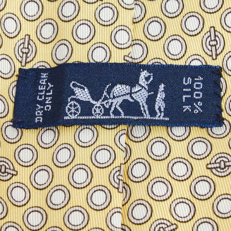 Pre Owned Hermes Yellow Geometric Printed Silk Tie