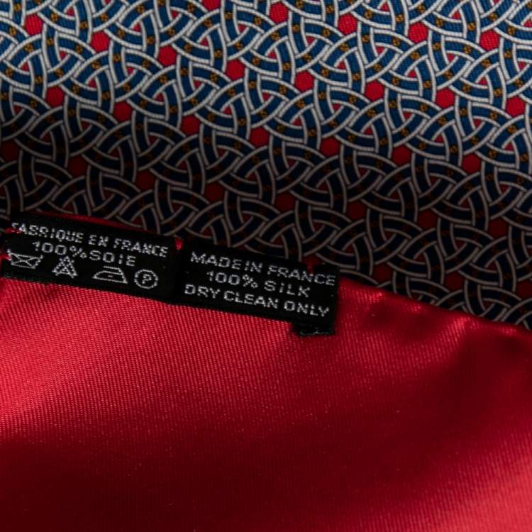 Pre Owned Hermes Red Printed Silk Pocket Square