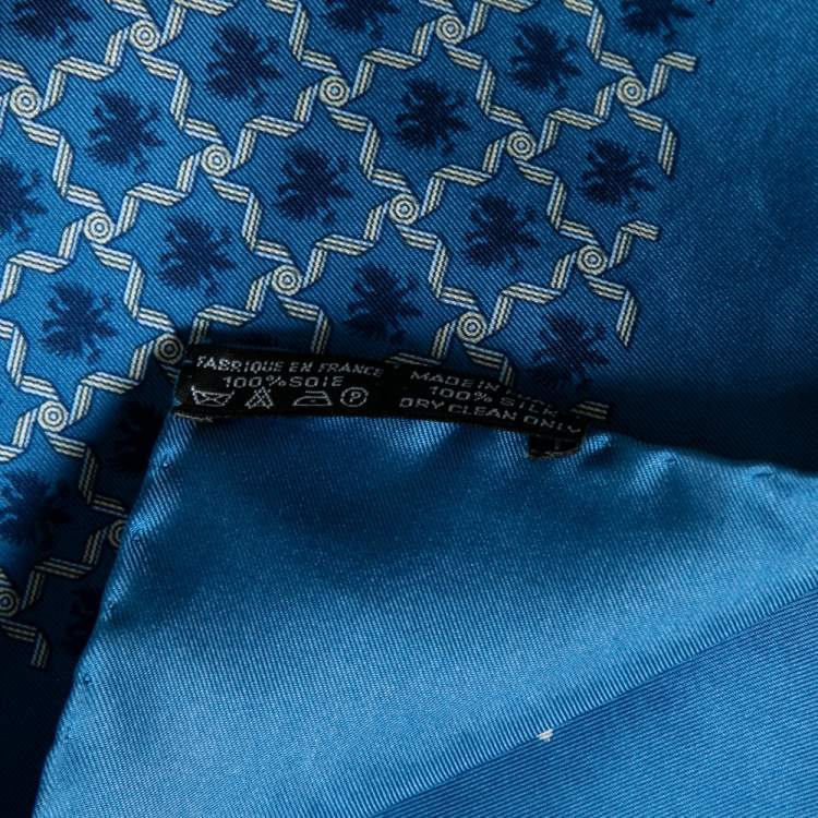 Pre Owned Hermes Blue Printed Silk Pocket Square