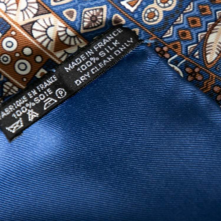 Pre Owned Hermes Navy Blue Printed Silk Pocket Square