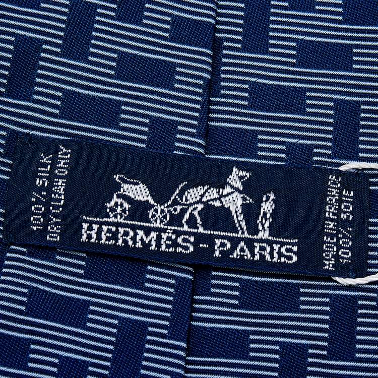 مملوكة مسبقًا Hermes Navy Blue Patterned Silk Jacquard Tie