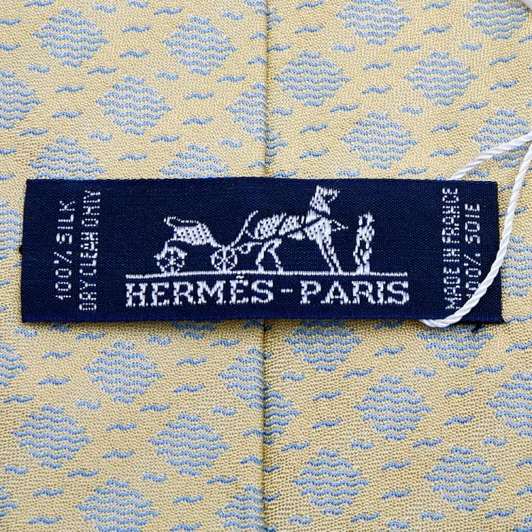 Pre Owned Hermes yellow Wave Pattern Silk Jacquard Tie