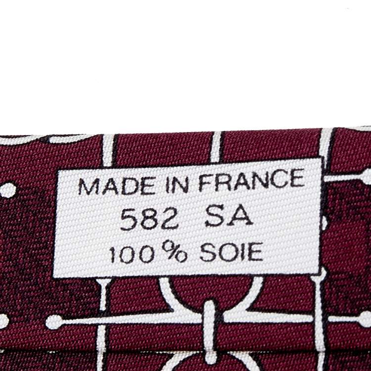 Pre Owned Hermes Burgundy Interlocking H Printed Silk Tie 