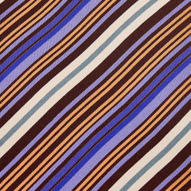 Pre Owned Hermes Multicolor Diagonal Striped Silk Tie