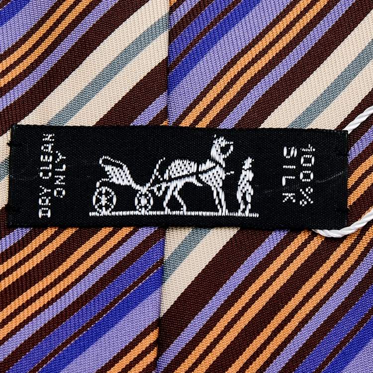 Pre Owned Hermes Multicolor Diagonal Striped Silk Tie