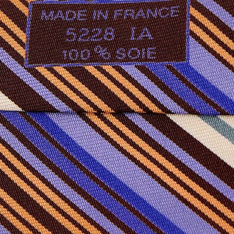 Pre Owned Hermes Multicolor Diagonal Striped Silk Tie