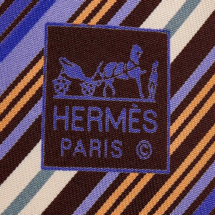 Pre Owned Hermes Multicolor Diagonal Striped Silk Tie