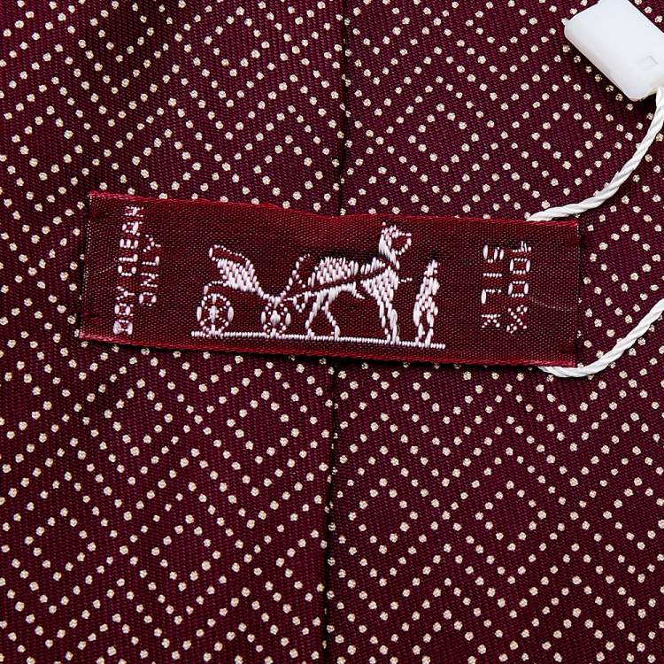 Pre Owned Hermes Burgundy Printed Silk Tie