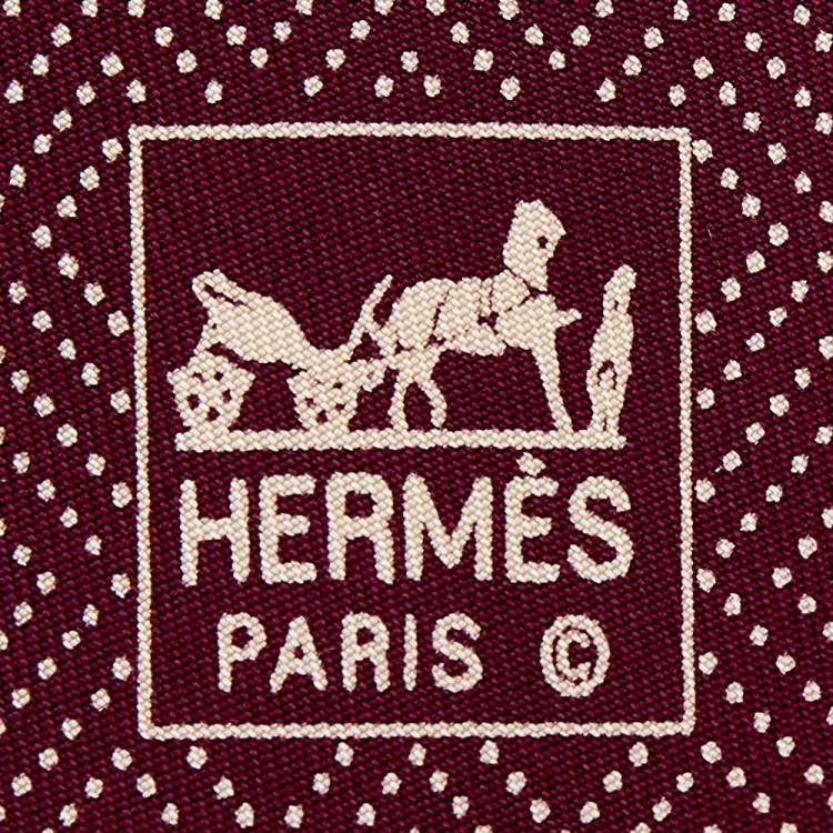 Pre Owned Hermes Burgundy Printed Silk Tie