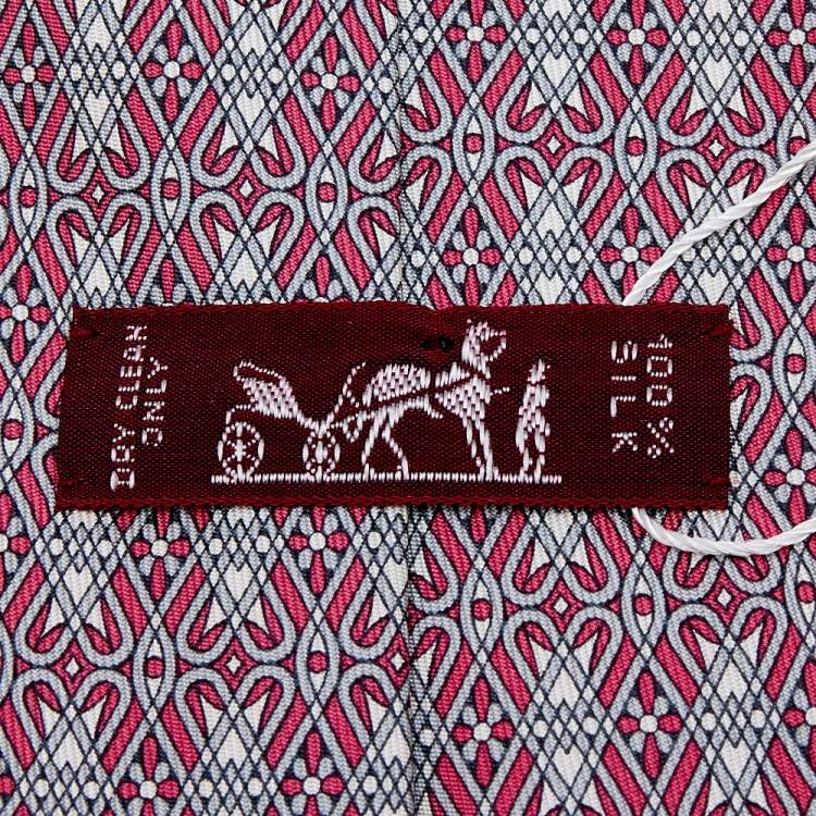 Pre Owned Hermes Pink Orbits Printed Silk Tie