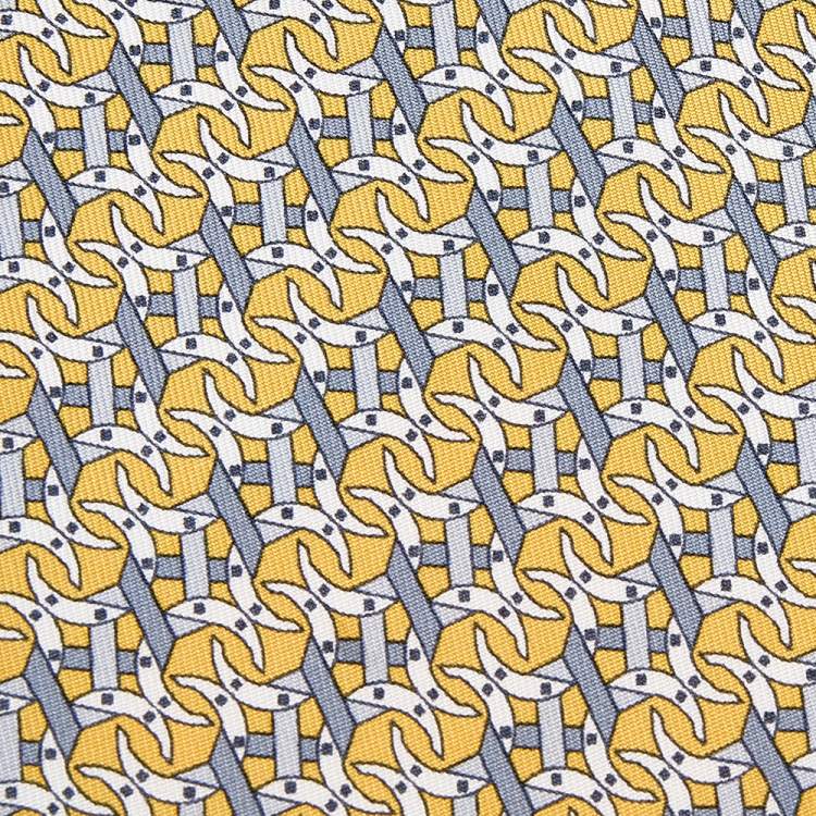 Pre Owned Hermes Yellow Interlocking Horseshoe Printed Silk Tie 