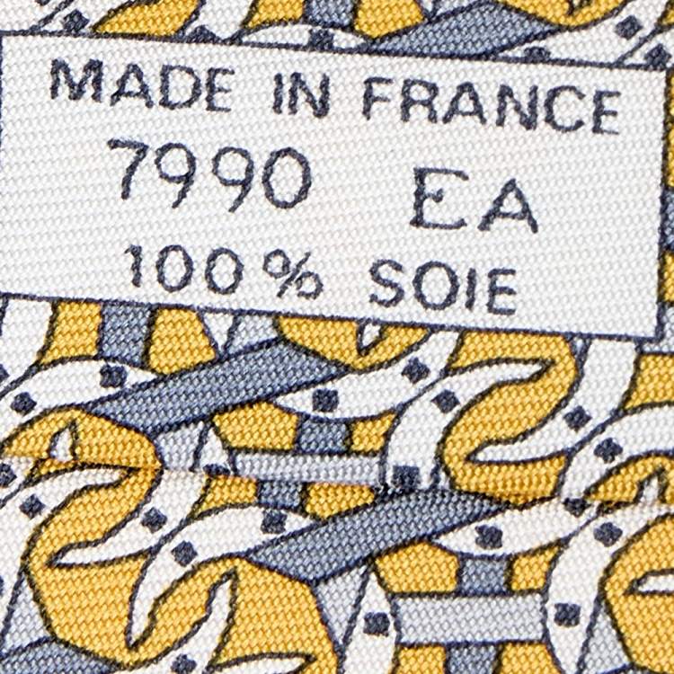 Pre Owned Hermes Yellow Interlocking Horseshoe Printed Silk Tie 