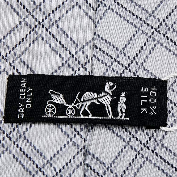 Pre Owned Hermes Grey Square Printed Silk Tie 