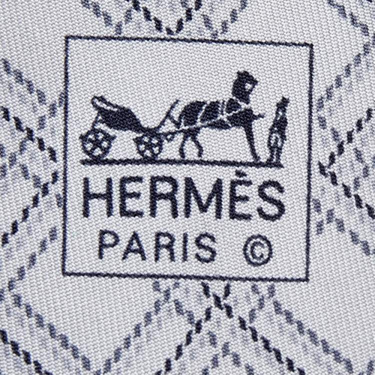 Pre Owned Hermes Grey Square Printed Silk Tie 