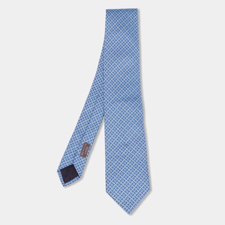 Pre Owned Hermès Blue H Motif Jacquard Silk Tie